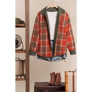 NEW MELLO women's reversible corduroy and plaid button down shirt in green & red